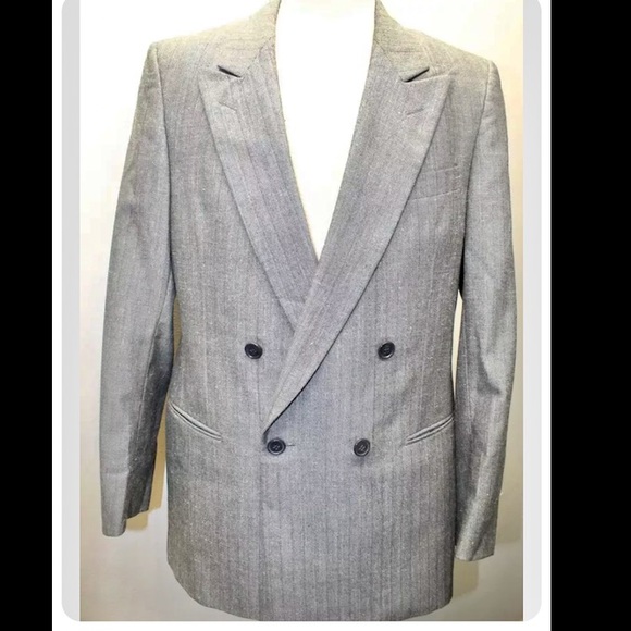 Pierre Cardin Men Blazer Gray Pin Stripe 38R Wool Blend Double Breasted Lined - Picture 2 of 15